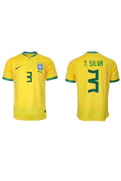Brasilia Thiago Silva #3 Jalkapallovaatteet Kotipaita MM-kisat 2022 Lyhythihainen